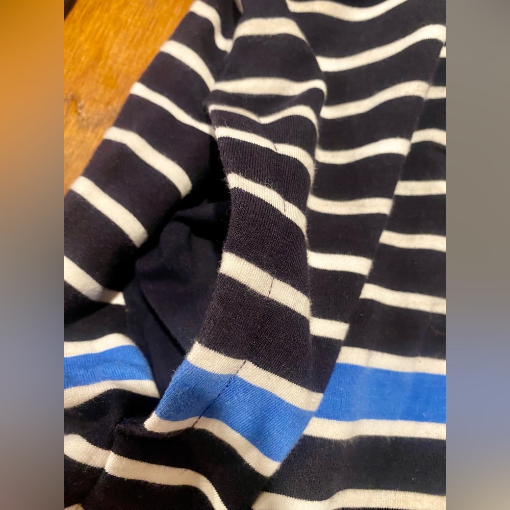 Talbots Navy and White Striped Top with Pockets‎ and Hoodie - Picture 4 of 6